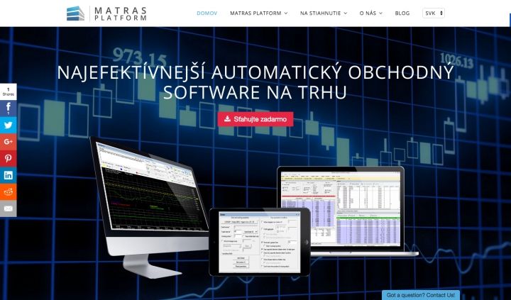 Webstránka pre MATRAS trading platform