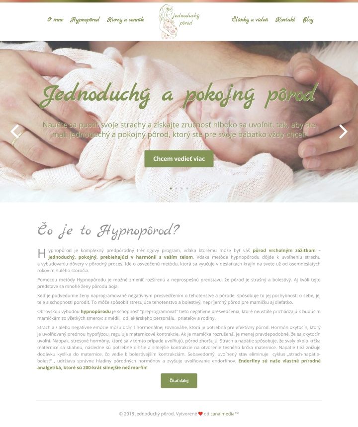 Prezentačná webstránka pre lektorku kurzov hypnopôrodu