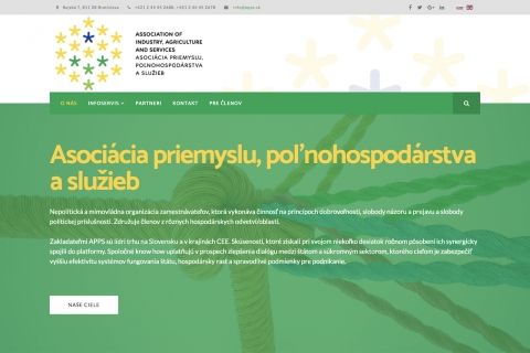 Webstránka pre Asociáciu priemyslu, poľnohospodárstva a služieb